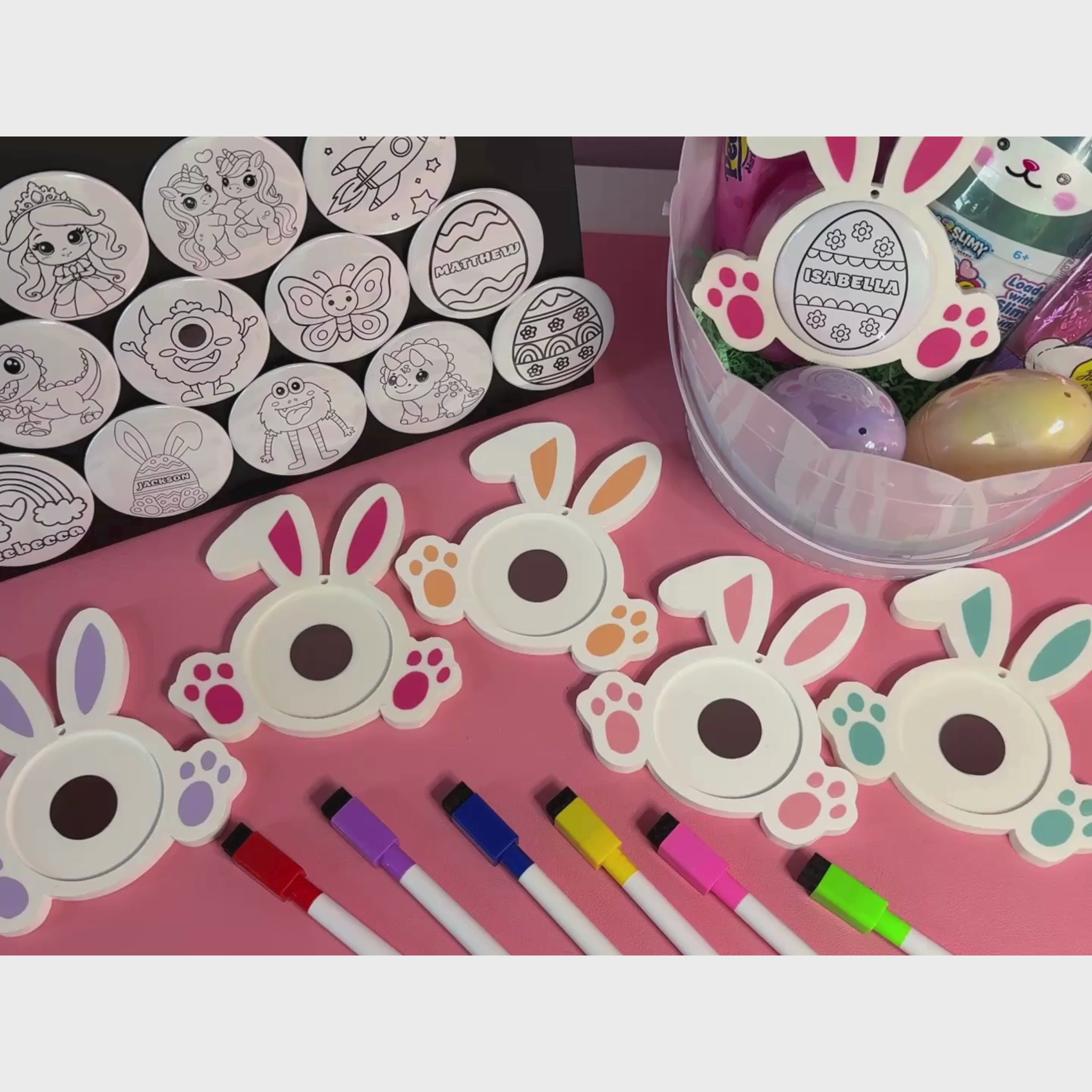 Bunny Easter Basket Tag With Coloring Magnet | Kids Easter Tag | Bunny Spring Decor | Kids Coloring Magnet